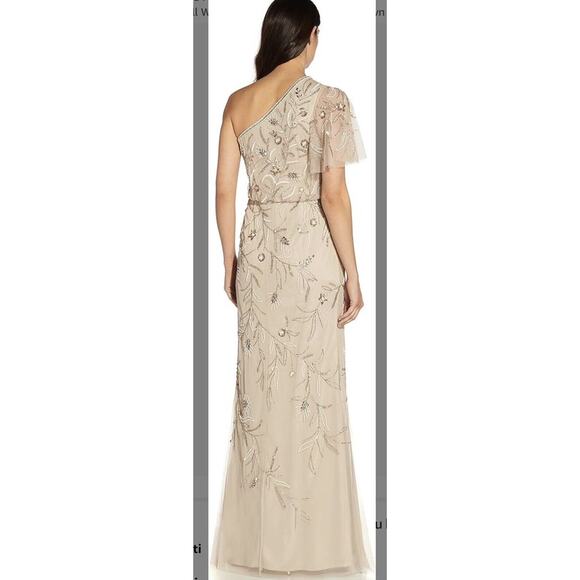 Adrianna Papel One Shoulder Beaded Formal Gown Biscotti New With Tags size 12 - Picture 3 of 14